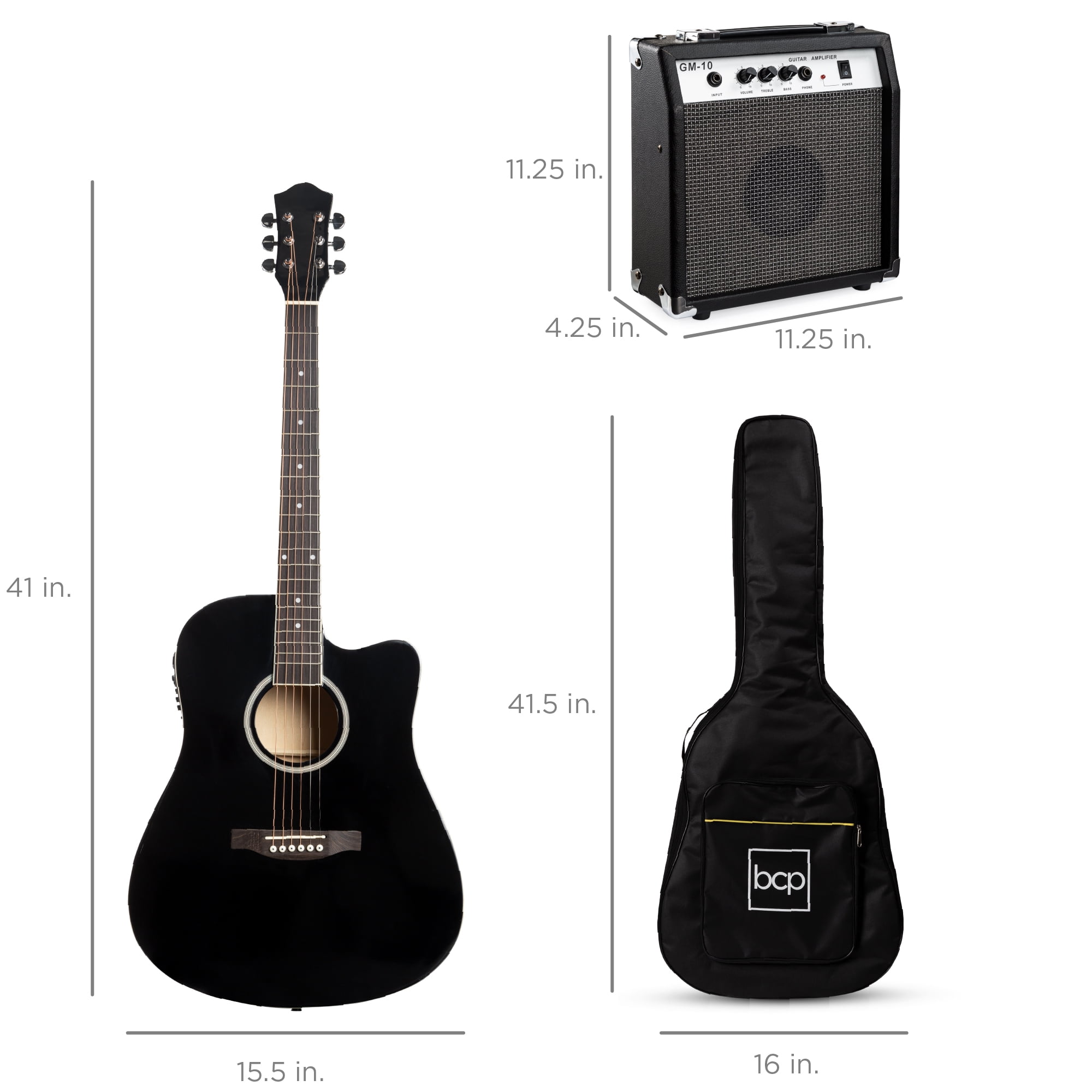 Best Choice Products Beginner Acoustic Electric Guitar Starter Set 41in w/ Wood Cutaway Design, Gig Bag - Black