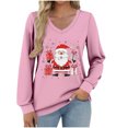 thumbnail image 2 of asdoklhq Womens Fall Tops Women's Fashionable and Casual Loose Christmas V-neck Long Sleeved T-shirt Top Pink XL, 2 of 6