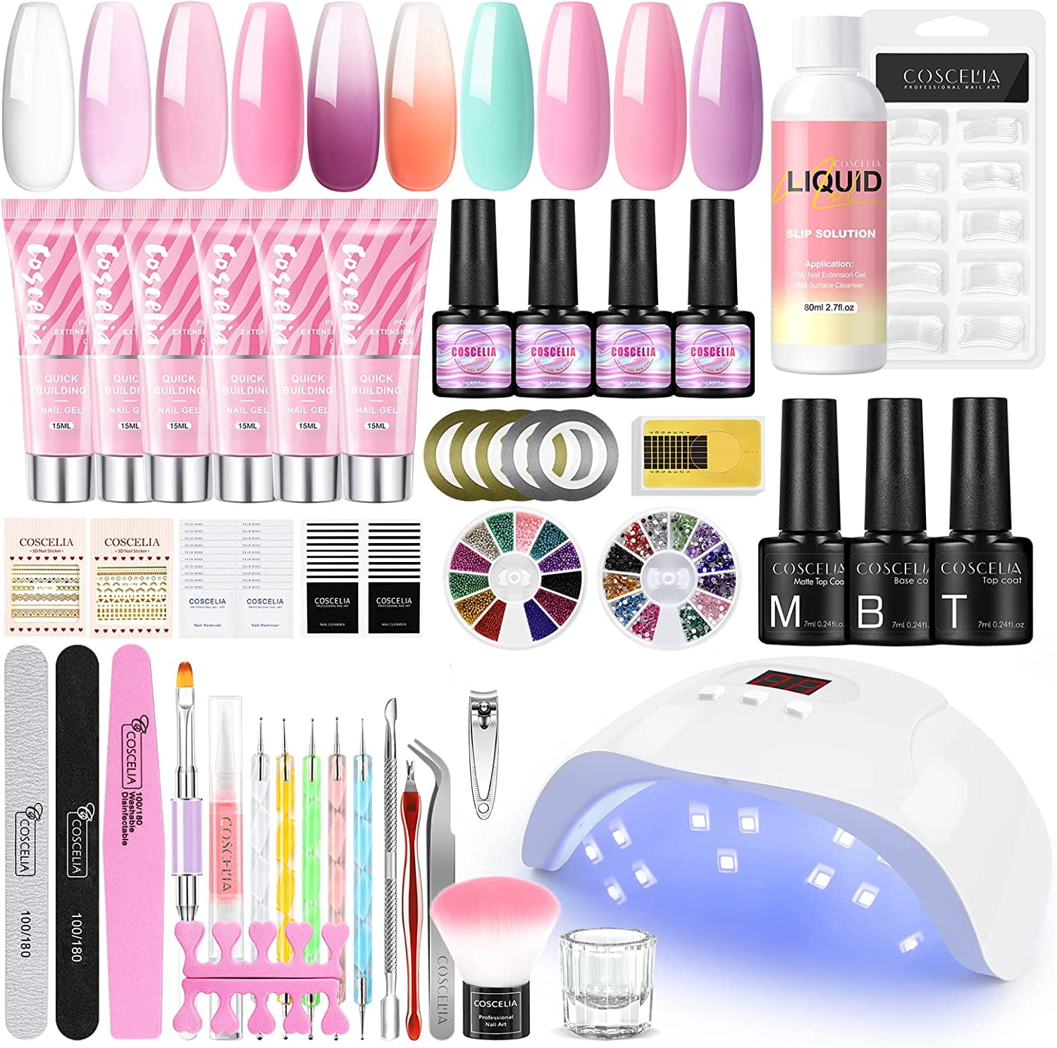 Coscelia Poly Nail Gel Kit with UV Light Gel Polish Matte Top Coat