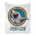 thumbnail image 1 of Shark Soft Flannel Fleece Throw Blanket, Funny Vintage Feed Me Words Hungry Hound Mammal Head in Ship Window Humor Print, Cozy Plush for Indoor and Outdoor Use, 70" x 90", Multicolor, by Ambesonne, 1 of 6