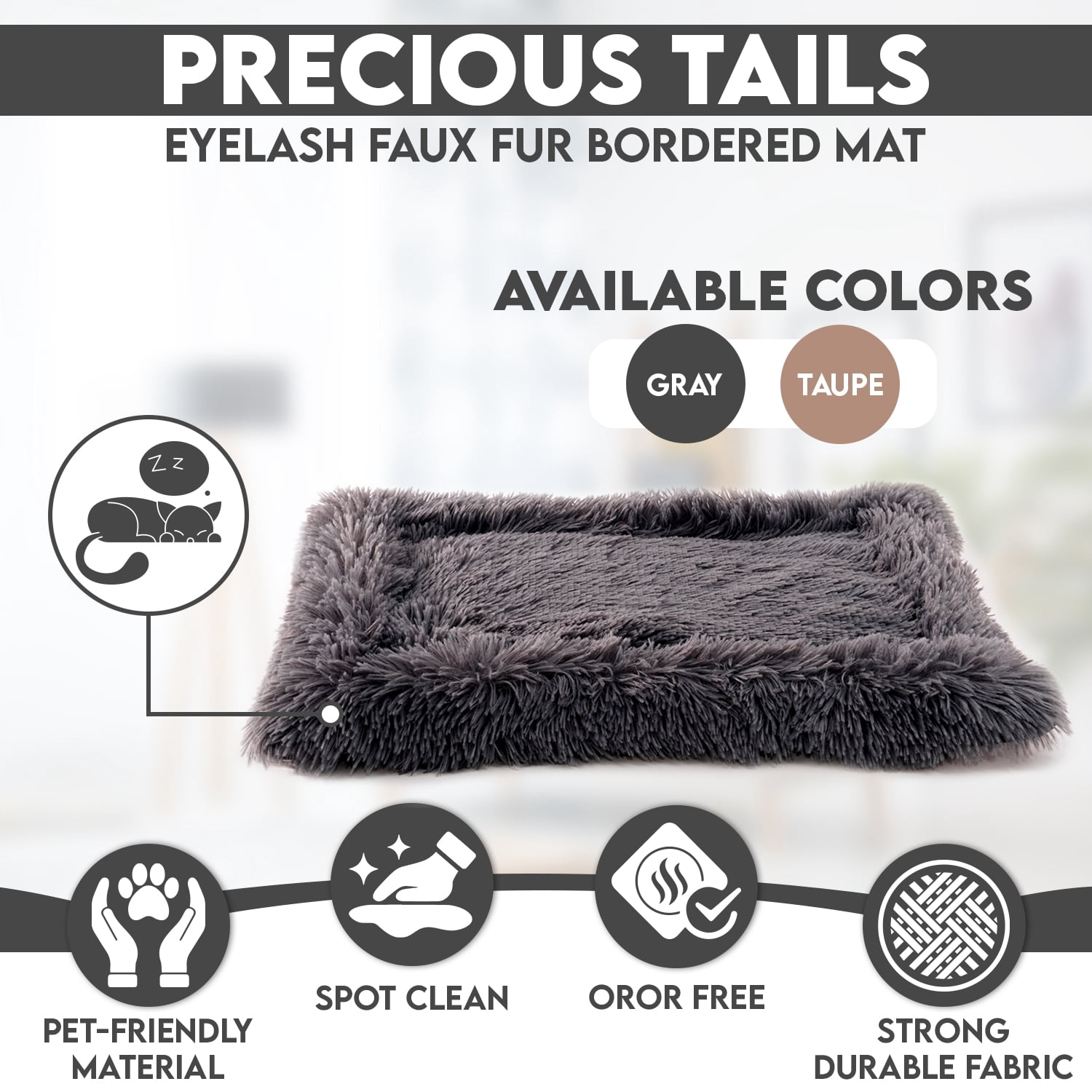 Precious Tails Eyelash Faux Fur Bordered Cat Dog Mat - Large