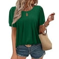 thumbnail image 2 of WCMZJ Womens Short Sleeve Tops Solid Boho Shirts Casual Keyhole Crew Neck Tunic Shirts Summer Ruched Blouse Green M, 2 of 8