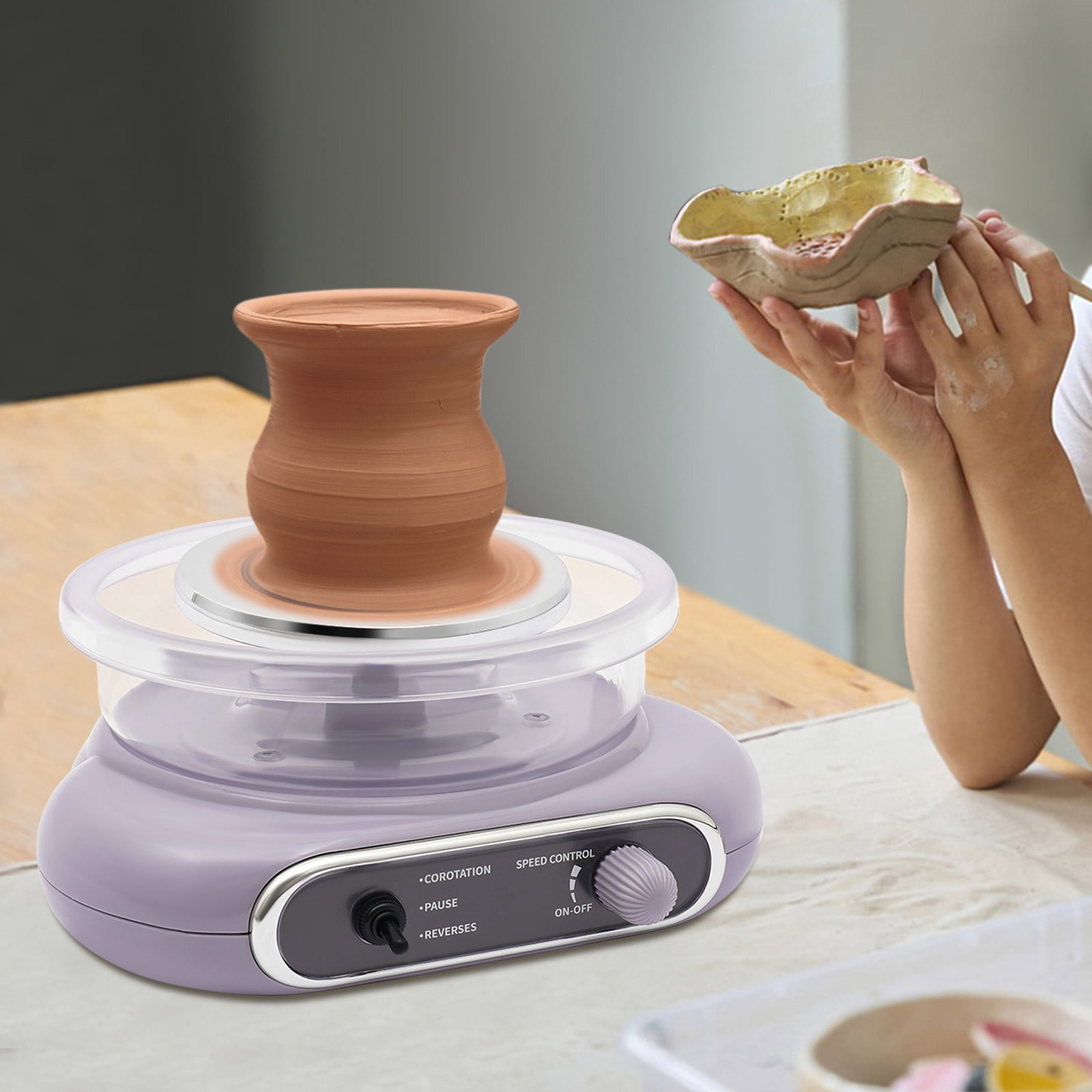 24W Taro Grey Electric Adjustable Speed Pottery Machine Mini Pottery Wheel Machine Kit with Pedal Switch