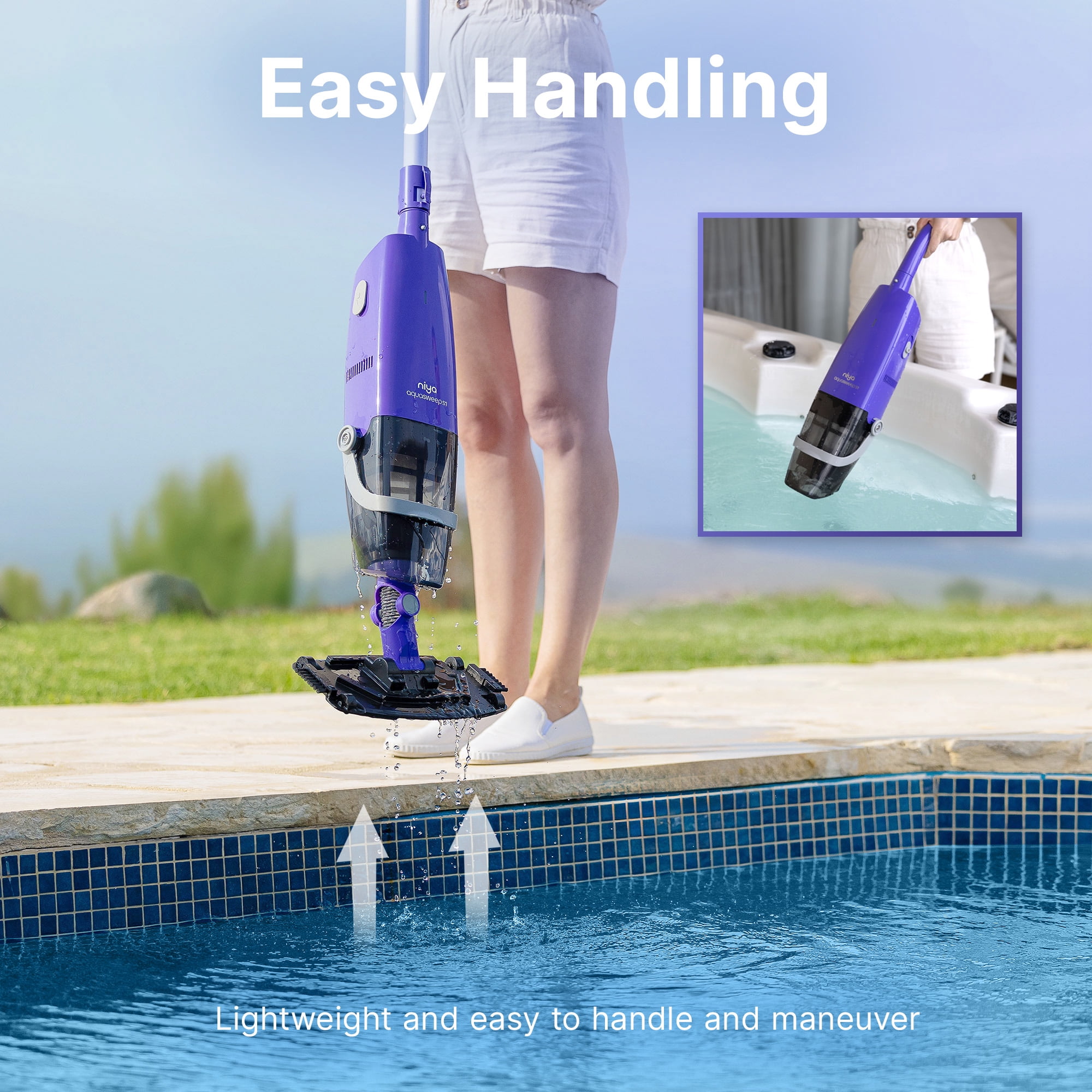 Niya Aquasweep Cordless Handheld Pool Vacuum from the Creators of Dolphin – 180° Brush, Long Battery Life – for Inground, Above Ground Pools & Spas