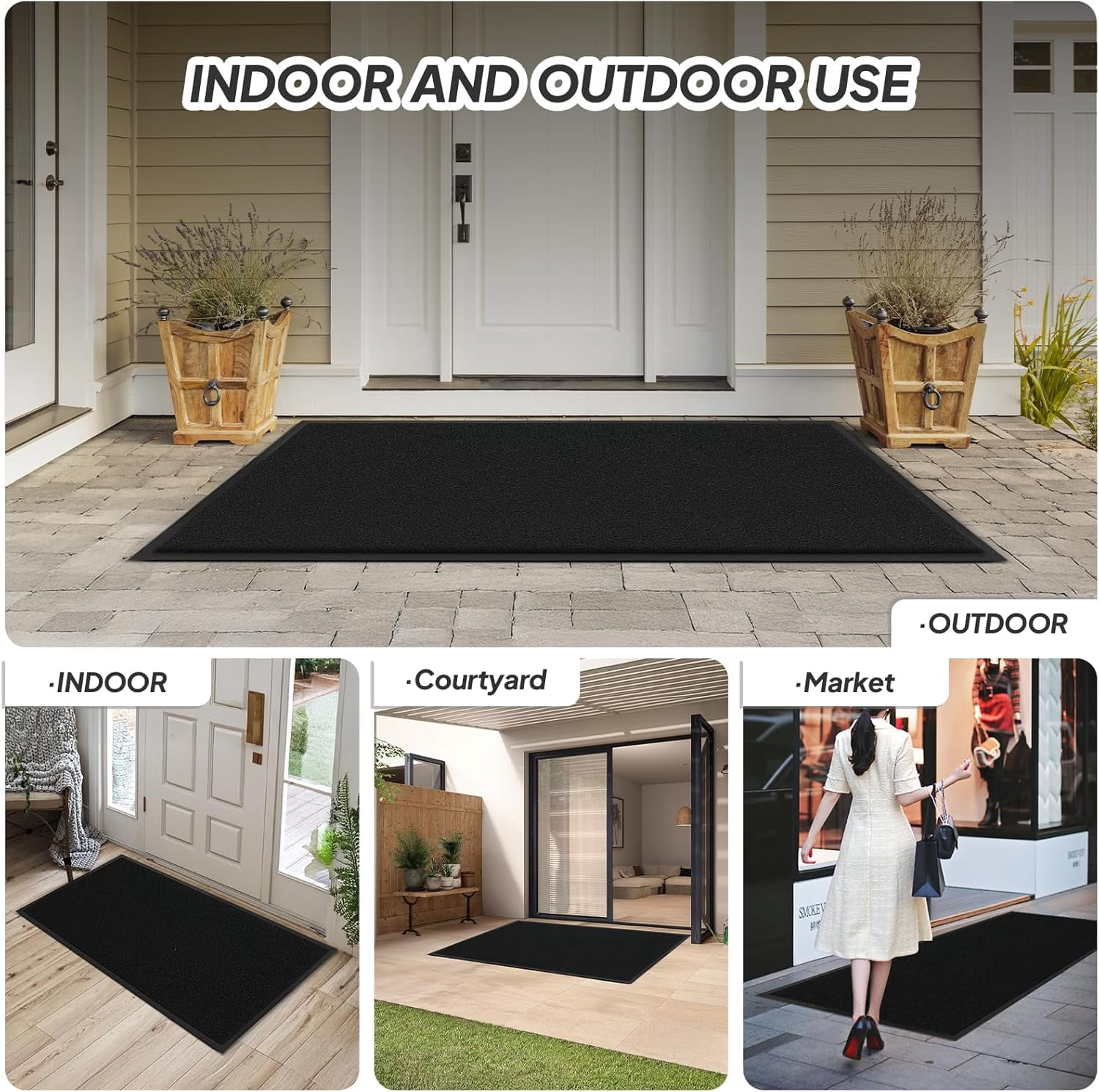 Ktaxon 36" x 71" Front Door Mat Indoor Outdoor Entrance, Waterproof, Stain and Fade Resistant, Easy Clean Patio Porch Entryway Mat Doormat, Black