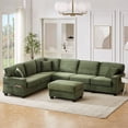 thumbnail image 5 of Harper & Bright Designs U-Shaped Sectional Sofa with Movable Ottoman, Oversized Couch with Side Storage Pockets, L-shaped Corduroy Fabric Sofa for Living Room, 125.2", Green, 5 of 12