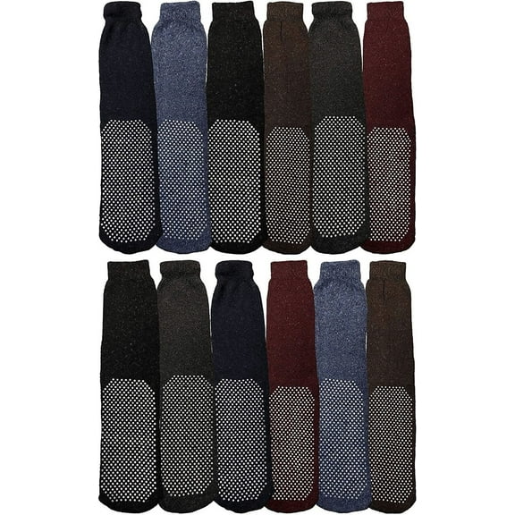 Yacht & Smith Mens Thermal Slipper Socks, Non-Skid with Gripper Bottom, Hospital Tube Socks, Assorted Colors (12 Pairs Assorted B, (10-13))