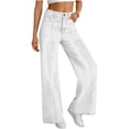 thumbnail image 4 of RYDCOT Women's Wide Leg Jeans High Waisted Stretchy Straight Leg Jeans Trendy Seamed Front Loose Denim Pants White, 4 of 7