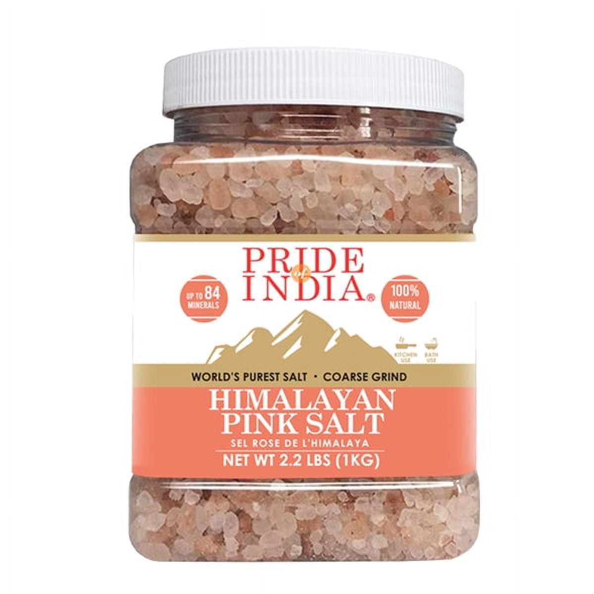 Pride of India - Pack of 6 - Himalayan Pink Salt, Coarse 4-5mm, 2.2 lb Jar, Ideal for Salt Grinders, Cooking & Bath , Gluten-Free
