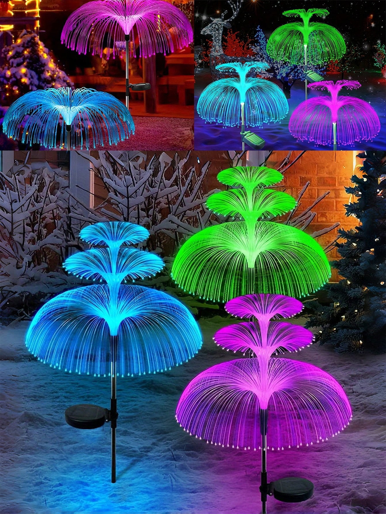 Solar Garden Lights Outdoor Waterproof 7-Color Changing LED Jellyfish Lights with Solar Power, Light Sensor and Waterproof Design for Garden, Yard and Patio Decorative (2 Pcs)