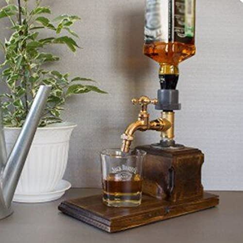 Taloit Whiskey Dispenser Liquor Cocktail Dispenser Holder Faucet Shape Fathers Day Liquor Alcohol Whiskey Wood Dispenser for Party Dinners Bars and Beverage Stations 