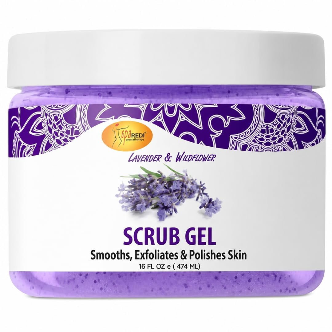 SPA REDI – Exfoliating Scrub Pumice Gel, Lavender and Wildflower, 16 Oz - Manicure, Pedicure and Body Exfoliator Infused with Hyaluronic Acid, Amino Acids, Panthenol and Comfrey Extract