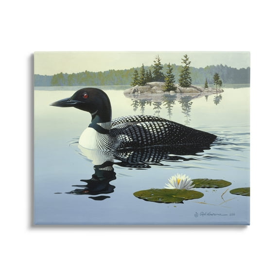 Stupell Industries Duck in Vast Pond Animals & Insects Painting Gallery Wrapped Canvas Art Print Wall Art, 20 x 16