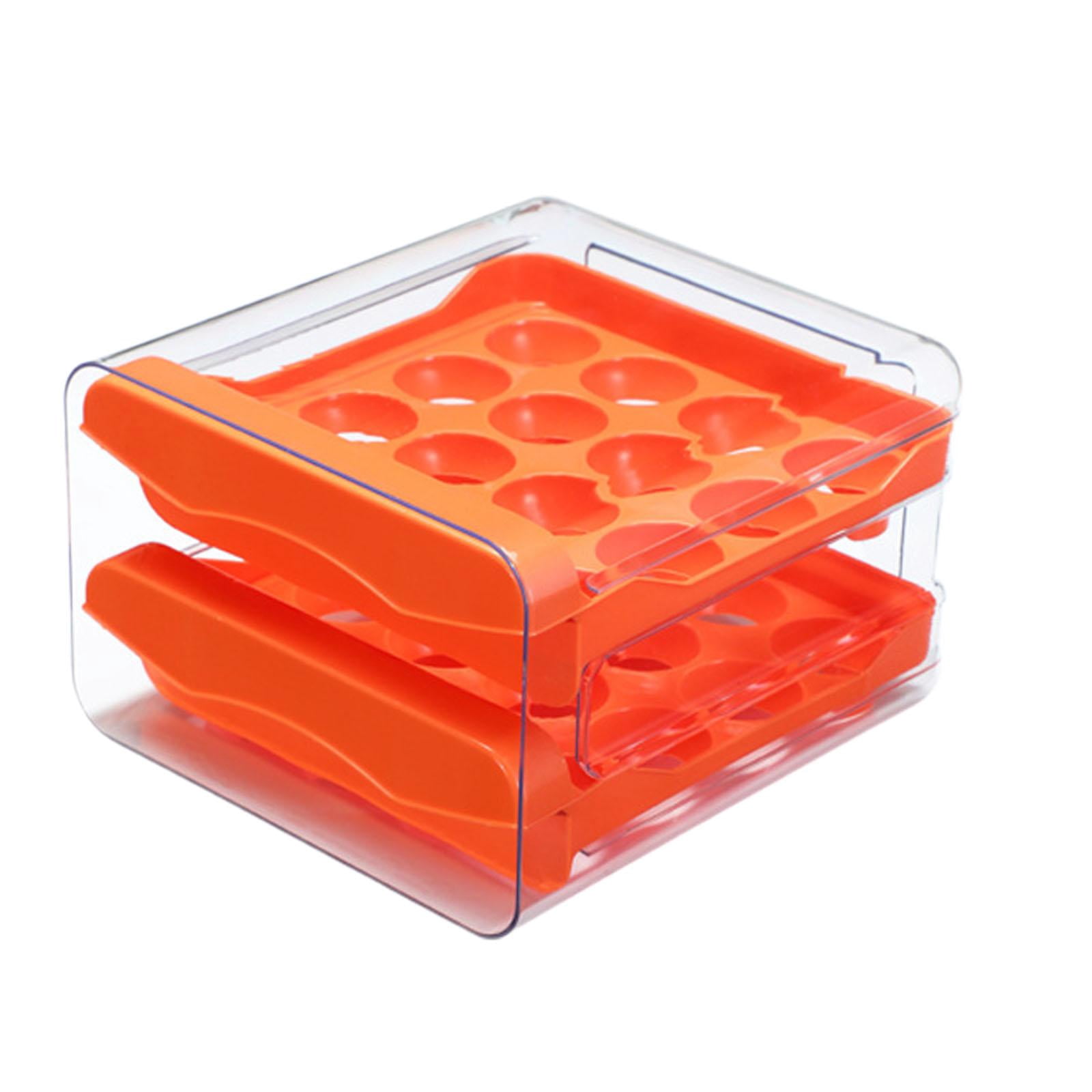 Fiocias Refrigerator Egg Storage Box Fridge Egg Organizer 2 Layer Reusable Pull Out Egg Orange