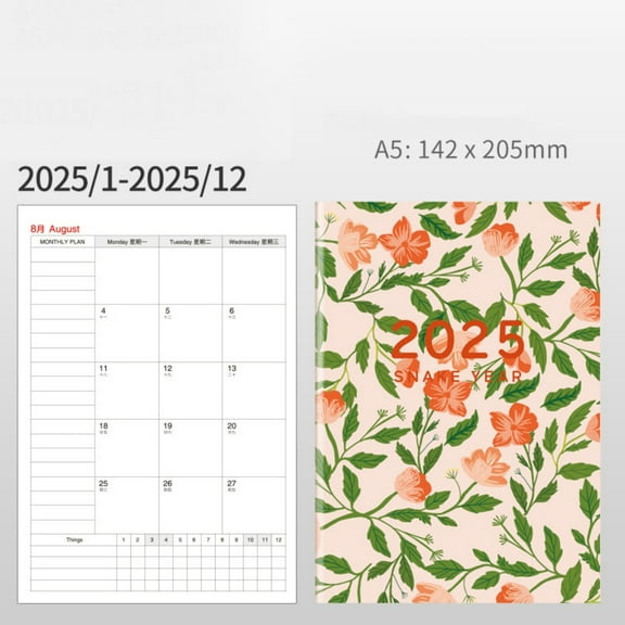 A4/A5 2025 Planner Notebooks Thick Paper 84 Pages Day/Week/Year Agenda Planner Notepad Multifunction Practical Datebook (A-A5)