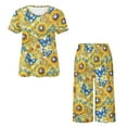 thumbnail image 5 of DISNIMO Butterfly Sunflower Printed Pajama Sets for Women 2 Piece Lounge Set Soft Sleepwear Short Sleeve Tops and Capri Pant with Pockets, M, 5 of 7