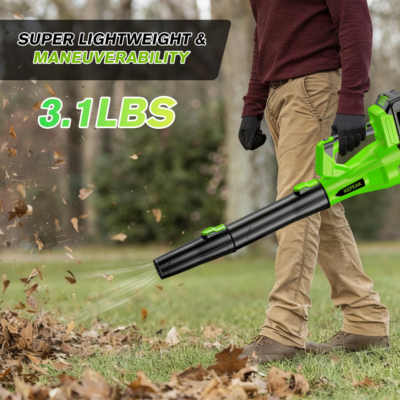 Cordless Leaf Blower 21V 440W 47m/s, Brushless Motor with 2 X 1300mAh Batteries and Nylon Carry Bag