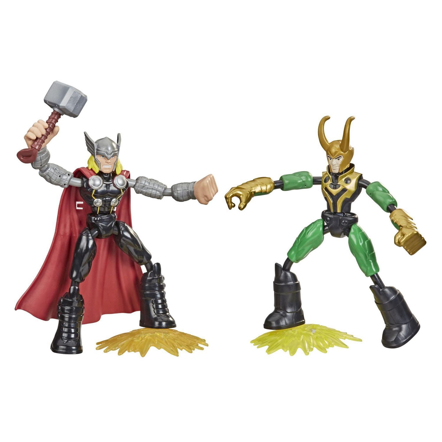 Marvel Avengers Bend and Flex Thor Vs. Loki Action Figure Toys, 6-Inch Flexible Figures, Includes 2 Accessories, Ages 4 And Up