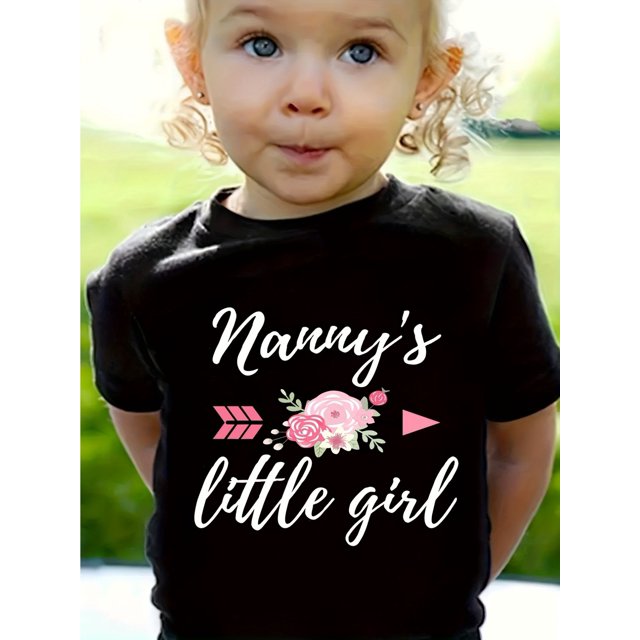 T-Shirt Mignon à Col Rond pour Petite Fille de Nanny, Haut en Tricot à Manches Courtes avec Légère Élasticité, Tissu en Coton Respirant, Motif Alphabet - Tee-Shirt Ajusté Printemps/été pour Filles, Tee-Shirt Décontracté et Sportif