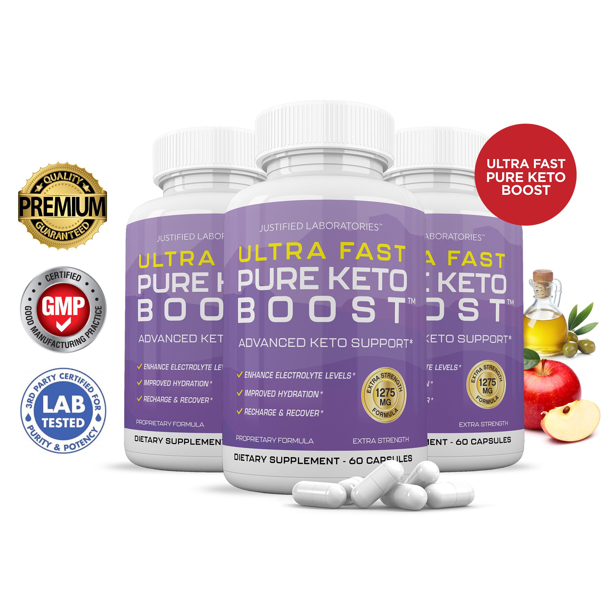 (3 Pack) Ultra Fast Pure Keto ACV Pills 1275mg Alternative to Gummies Dietary Supplement 180 Capsules