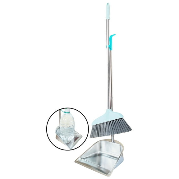 Dust Pan and Broom Set, Heavy Duty Stainless Steel Dustpan with Long Handle