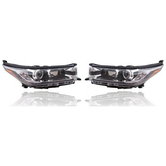 Headlight Assembly - Compatible/Replacement for '17-18 Toyota Highlander/Hybrid Limited - Halogen With LED Daytime Running Lamp, Smoked Chrome Interior - Pair Set - CAPA - 811100E360, 811500E360