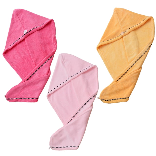 Toalla de microfibra para el cabello, paquete de 3, toallas envolventes para el cabello, microfibra absorbente, toalla de secado rápido, gorro para secar el cabello