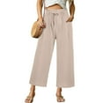 thumbnail image 2 of Beige Womens Sweatpants Women's Linen Wide Leg Pants Casual Loose High Waist Beach Haren Pants Pockets Sweatpants Womens Fashion, 2 of 6