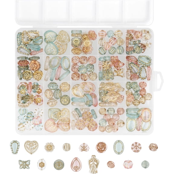 The Beadsmith Acrylic Beads Assortment – Assorted Colors Faux Gold Accent, Approx. 189pc, 17 Shapes (8.5–22.7mm), Jewelry & Bracelet Making Kit