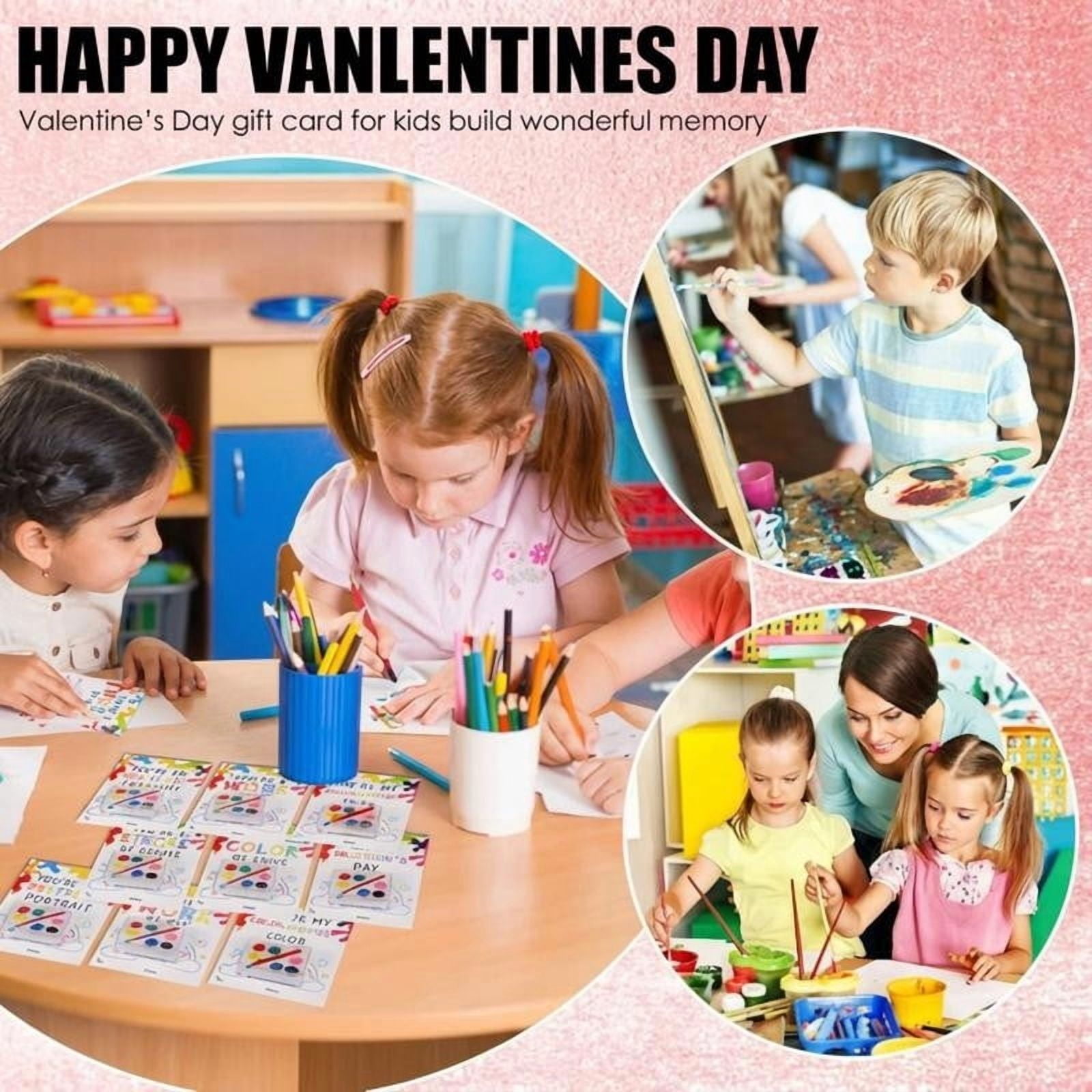 Paint-Your-Own Valentine's Day Cards Kit, 24 Cards with Mini Watercolor Set for Kids, Classroom Craft Activity and Creative Gift