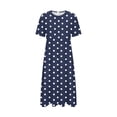 thumbnail image 4 of Women's Classic Polka Dot Midi Dress Short Sleeve Round Neck A-Line Sundress Loose Fit Casual Summer Vacation Beach Office Daily Wear Flattering Work Dress, 4 of 5