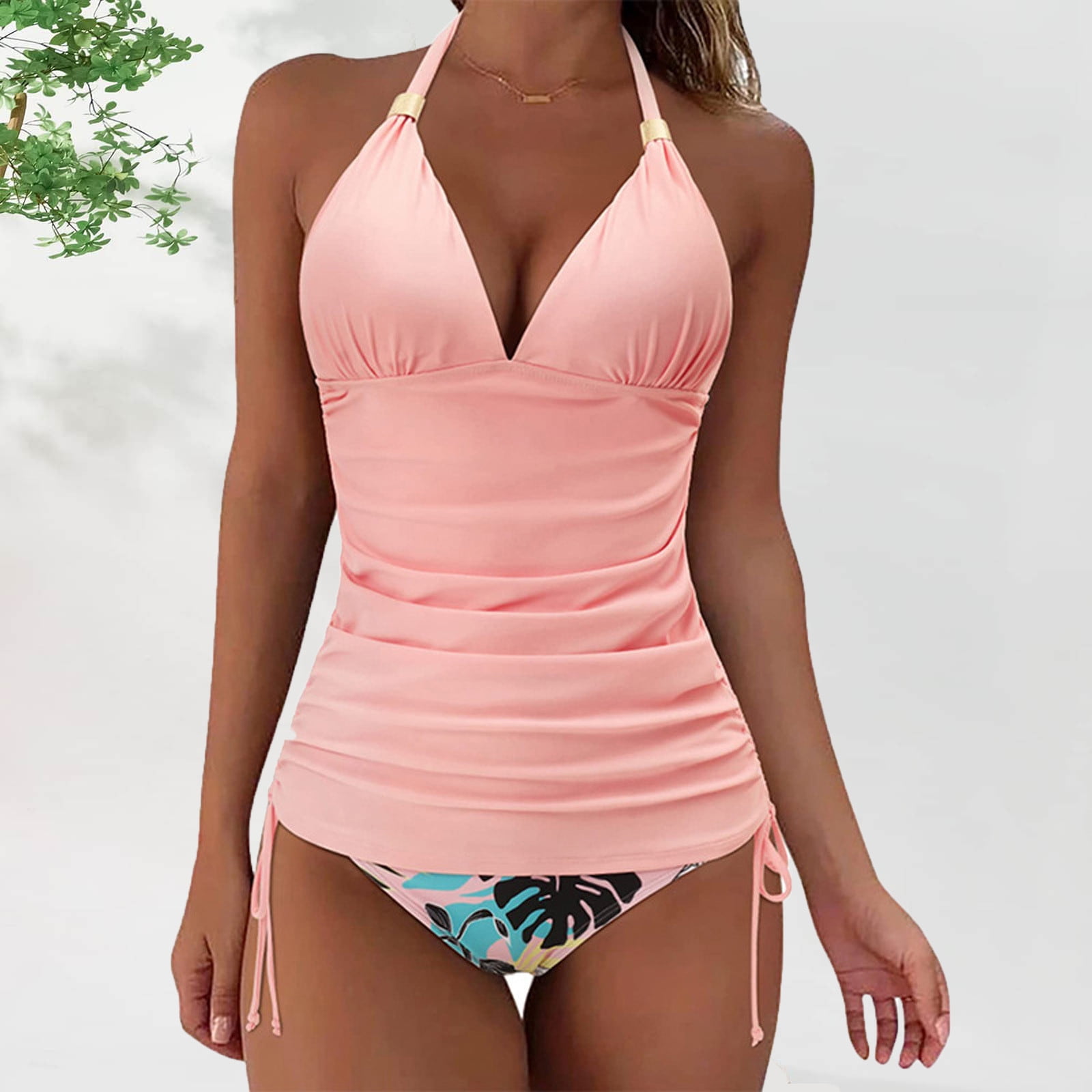 Maillot De Bain 2 Pièces Femme Bikini Rembourré Triangle Réglable - Haut Halter Et Bas Taille Basse