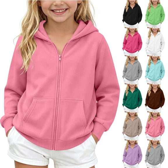 DJDLJWCJ Teen Girls Fleece Lined Hooded Jacket 5-14 Kids Girls Solid Color Warm Long Sleeve Winter Zip Up Hoodie Black Size 13