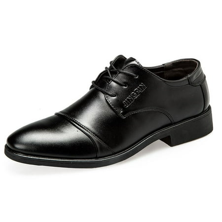 

HSMQHJWE Mens Dress Shoes Black Casual Mens Shoes Leather Fashion Summer And Autumn Men Leather Shoes Low Heel Pointed Toe Lace Up Solid Color Simple British Style Tux Dress