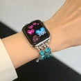 thumbnail image 3 of Pearl Beaded Bracelet Compatible with Apple Watch Bands 38mm 40mm 41mm, Bling Diamond Band Shiny Dressy Metal Strap for iWatch Series 9 8 7 6 5 4 3 2 SE Ultra Women,D, 3 of 7