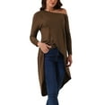 thumbnail image 2 of INSPIRE CHIC Women's One Shoulder Long Sleeve High Low Asymmetrical Irregular Hem Casual Tops S Dark Brown, 2 of 5