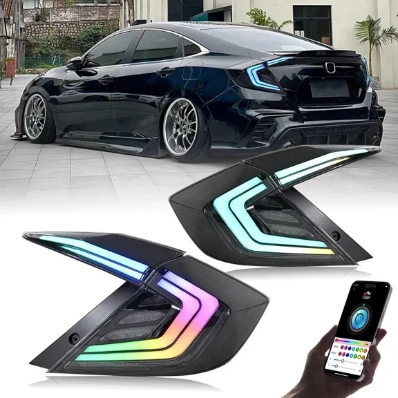 1 Pair RGB LED Tail Lights For Honda Civic Sedan 2016-2021 Sequential Rear Lamps