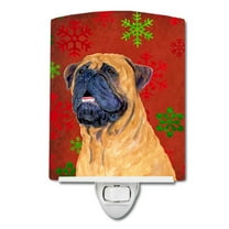 Caroline's Treasures SS4727CNL Mastiff Red and Green Snowflakes Holiday Christmas Ceramic Night Light, 6x4x3",