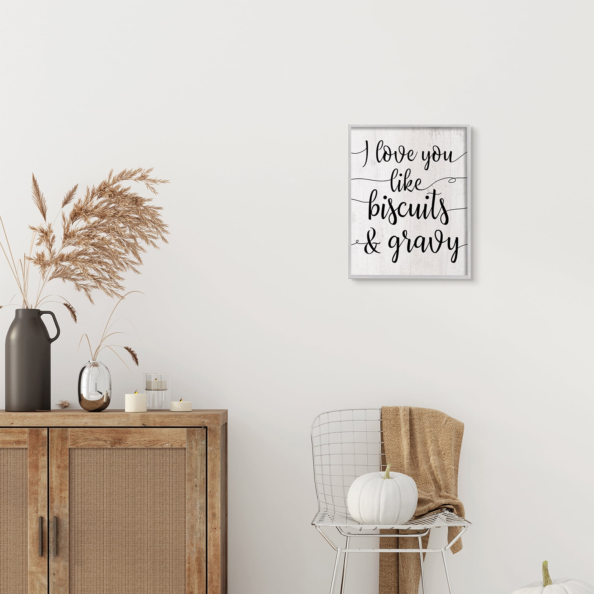 Stupell Industries Love You Like Biscuits & Gravy Romantic Sentiment Food & Beverage Painting Gray Framed Art Print Wall Art, 16 x 20