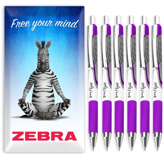 Zebra Z-Grip Flight Ballpoint Pen 1.2mm Purple Ink Pack of 6