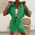 thumbnail image 4 of WAYUTE Womens Sets 2 Piece Outfits V Neck Solid Color Shorts and Shirt Top Shirt Slim Suits Travel Vacation Fashion Casual Summer Outfit, 4 of 7