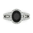 thumbnail image 2 of 2.78ct oval cut black natural onyx 18k white gold halo Bridal Wedding Engagement Promise Anniversary Ring for Women size 5.75, 2 of 7
