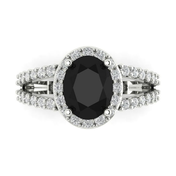 Solitaire with Accents Engagement Ring for Women - 2.6ct Natural Onyx in 18K White Gold Promise Ring