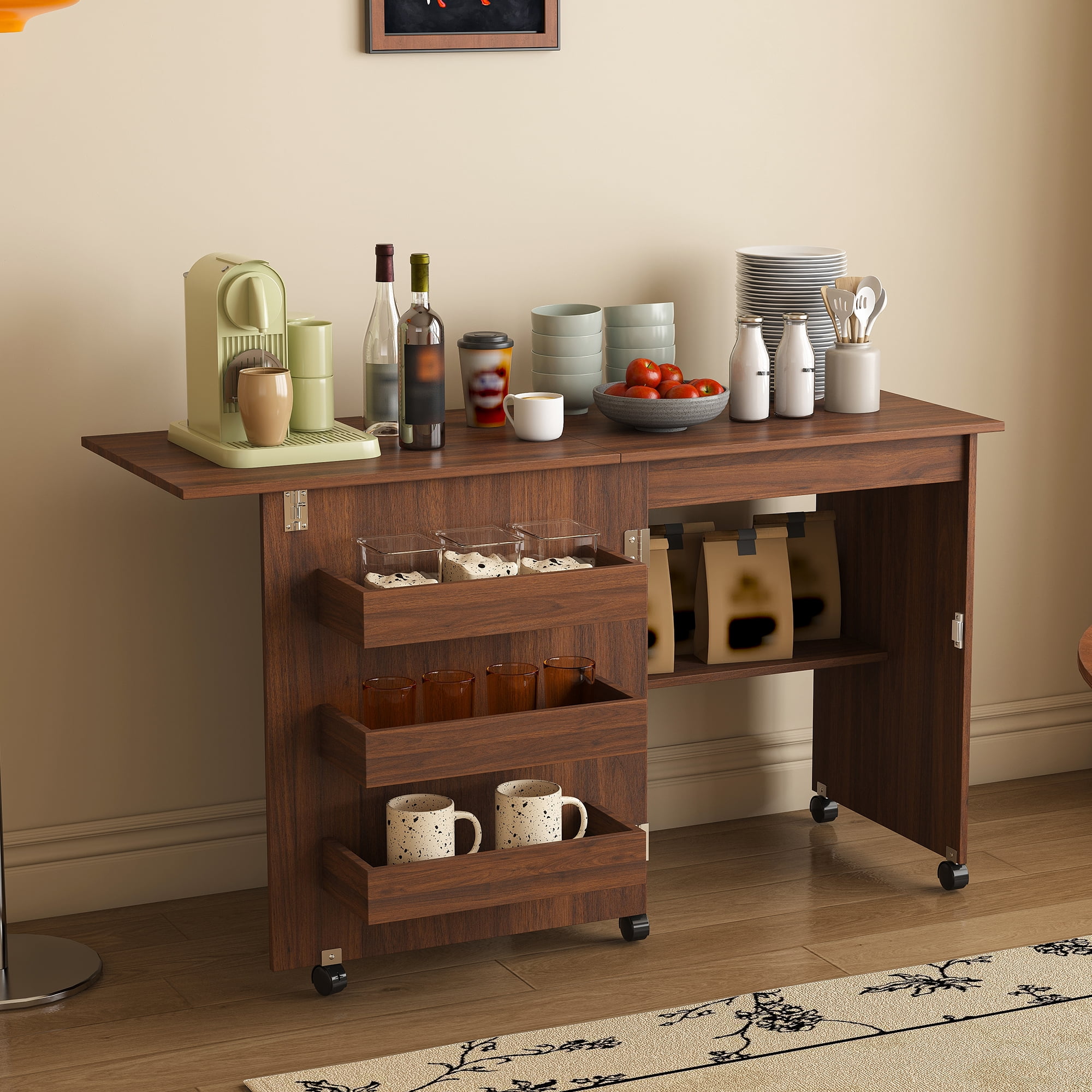 4-in-1 Folding Sewing Table with Storage 5 Wheels for Craft Room Bedroom Living Room