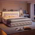 thumbnail image 2 of EnHomee King Size Bed Frame with 4 Drawers Upholstered Bed Frame with Storage & Headboard & LED & Charge Station,Beige, 2 of 7