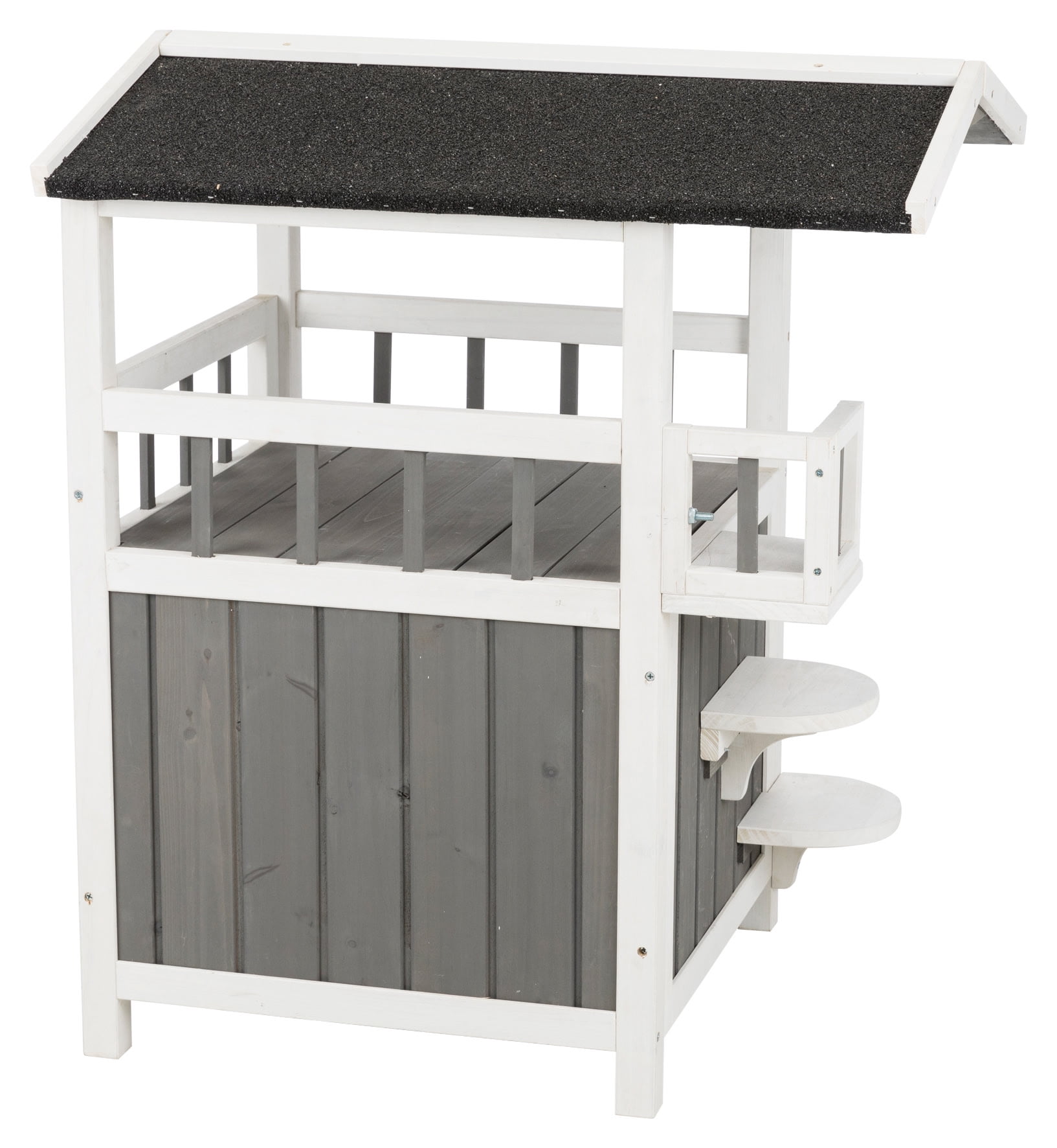TRIXIE natura 2-Story Raised Floor Small Indoor-Outdoor Cat House with Shaded Balcony, Gray