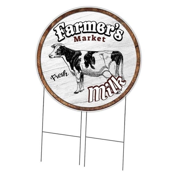 SignMission C-36-CIR-DS-WS- Milk 36 in. Double Sided Corrugated Circular Plastic Sign - Farmers Market Milk