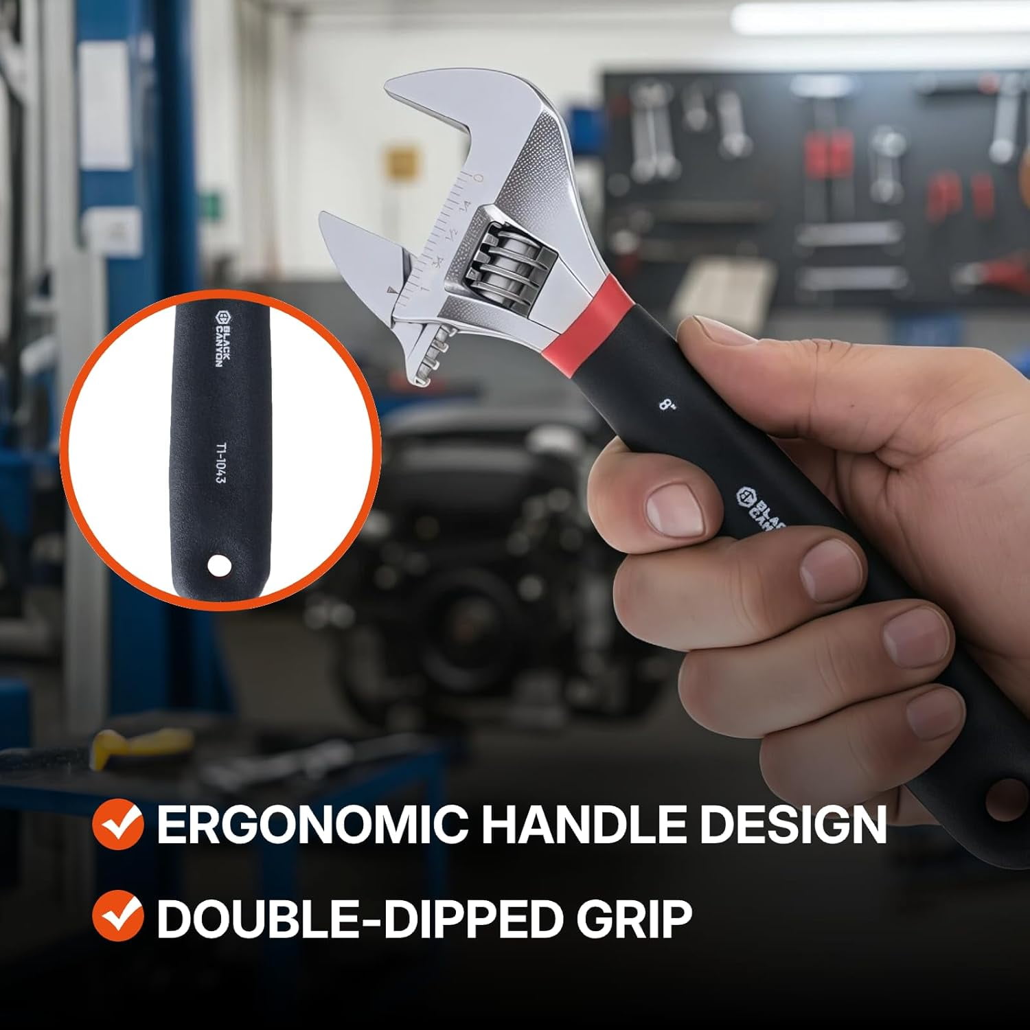 MKEUDQ-8" Adjustable Wrench, 1-3/16" Jaw Capacity, Superior Cr-V Steel, Hex Jaw design, Smooth Jaw Adjustment, w/Comfort Grip, Fits home fixes, pipe installation, garage tasks