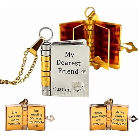 My Dearest Friend Book Necklace, To My Bestie Chapter Book Necklace, Openable BookNecklace with 6 Pages Engraved Information, Unbiological Sister Friendship Jewelry Gifts