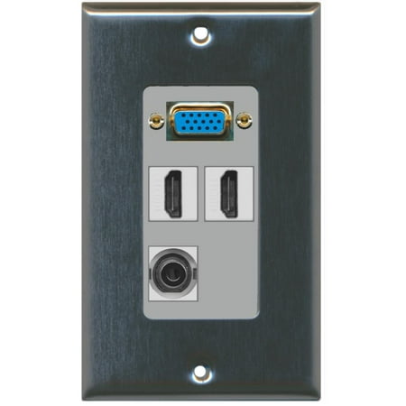 Svga Wall Plate - RiteAV - 1 x SVGA 2 x HDMI and 1 x 3.5mm Audio Port Wall Plate - Stainless Steel/Gray